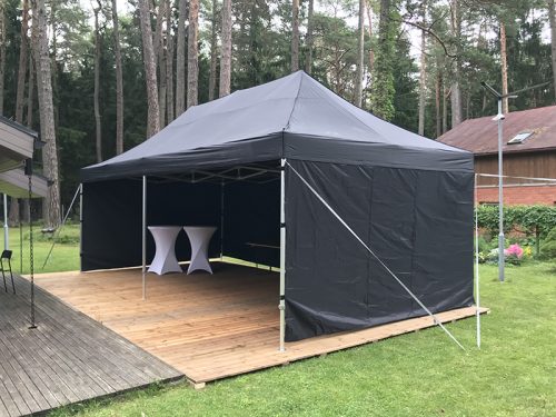 Melna ātri saliekama 4×8 telts - Telts, inventārs pasākumiem, galdu, krēslu, sildītāju, grīdu noma